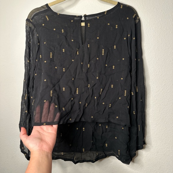 Anthropologie Black and Silver Ruffled Bell Sleeve Blouse - Picture 4 of 4